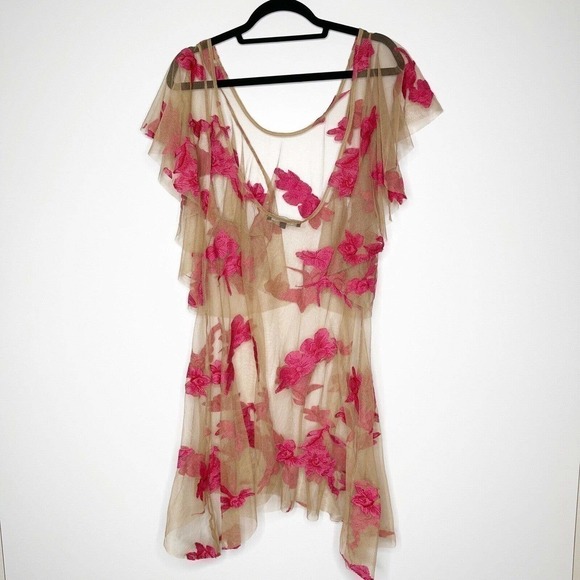 For Love & Lemons Paradise Pink Orchid Mini Dress Women's Sheer No Slip Size M - Picture 3 of 7